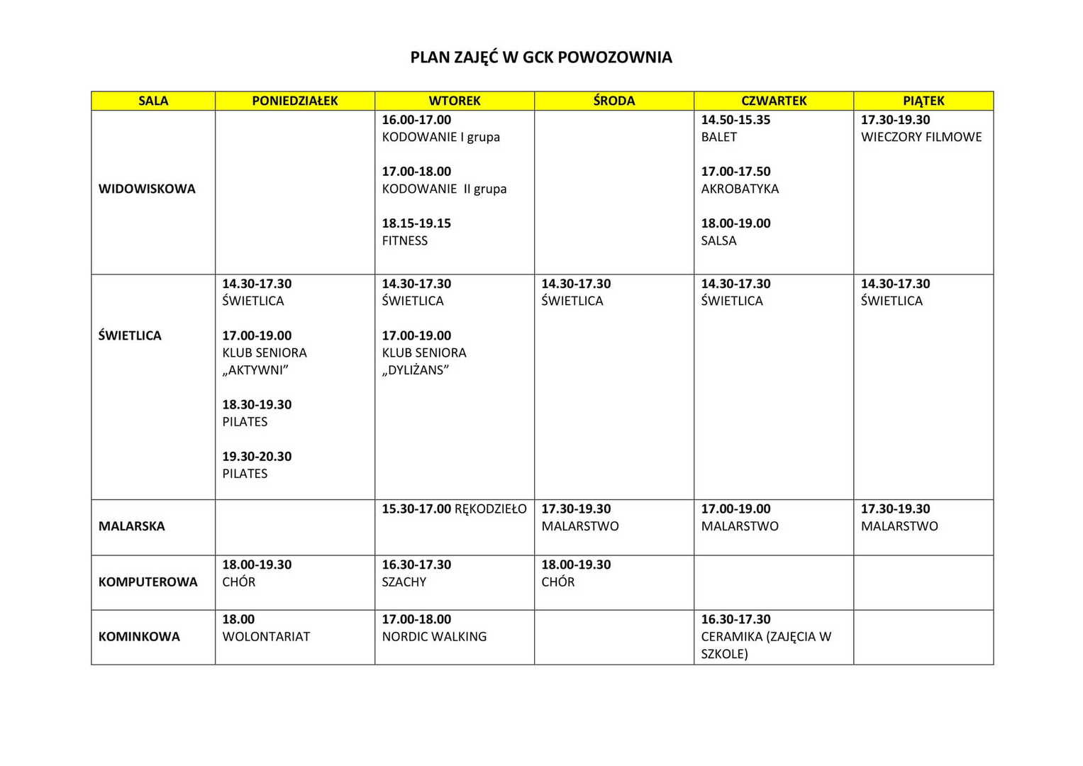 Zmiana programu zajęć w GCK Powozownia Radziejowice.