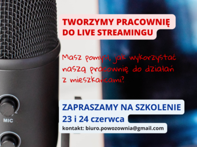 Plakat zapraszający na szkolenie z logotypami Funduszy Europejskich, flagą Rzeczpospolitej Polskiej, Unii Europejskiej
