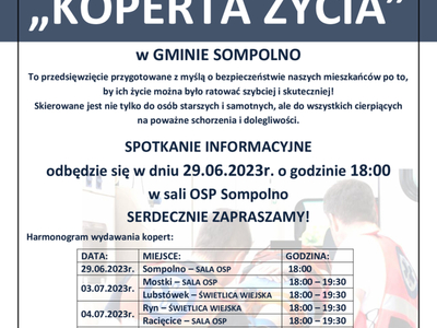 Plakat informacyjny na temat koperty życia w gminie sompolno