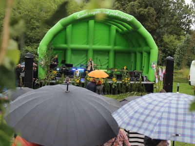 10)	Zdjęcie przedstawia wokalistkę śpiewającą na zielonej scenie podczas koncertu z okazji 50 lecia odzyskania praw miejskich