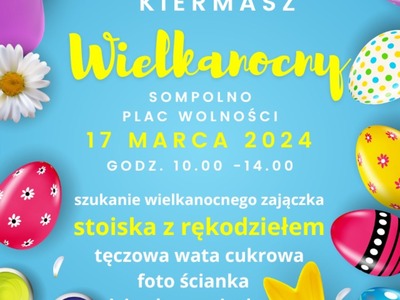 Zdjęcie przedstawia plakat informujący o kiermaszu wielkanocnym