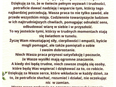 Na zdjęciu życzenia od Burmistrza Miasta Sompolna z okazji Dnia Pracownika Socjalnego