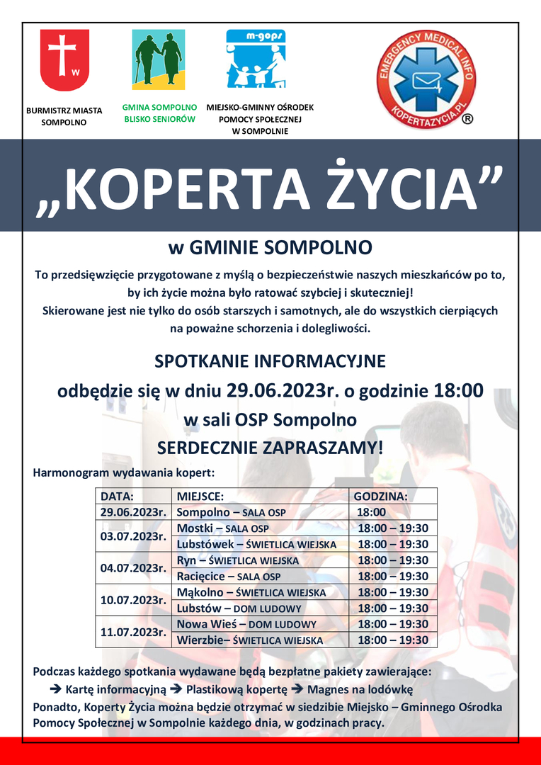 Plakat z informacjami na temat koperty życia
