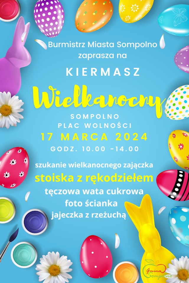 Zdjęcie przedstawia plakat informujący o kiermaszu wielkanocnym