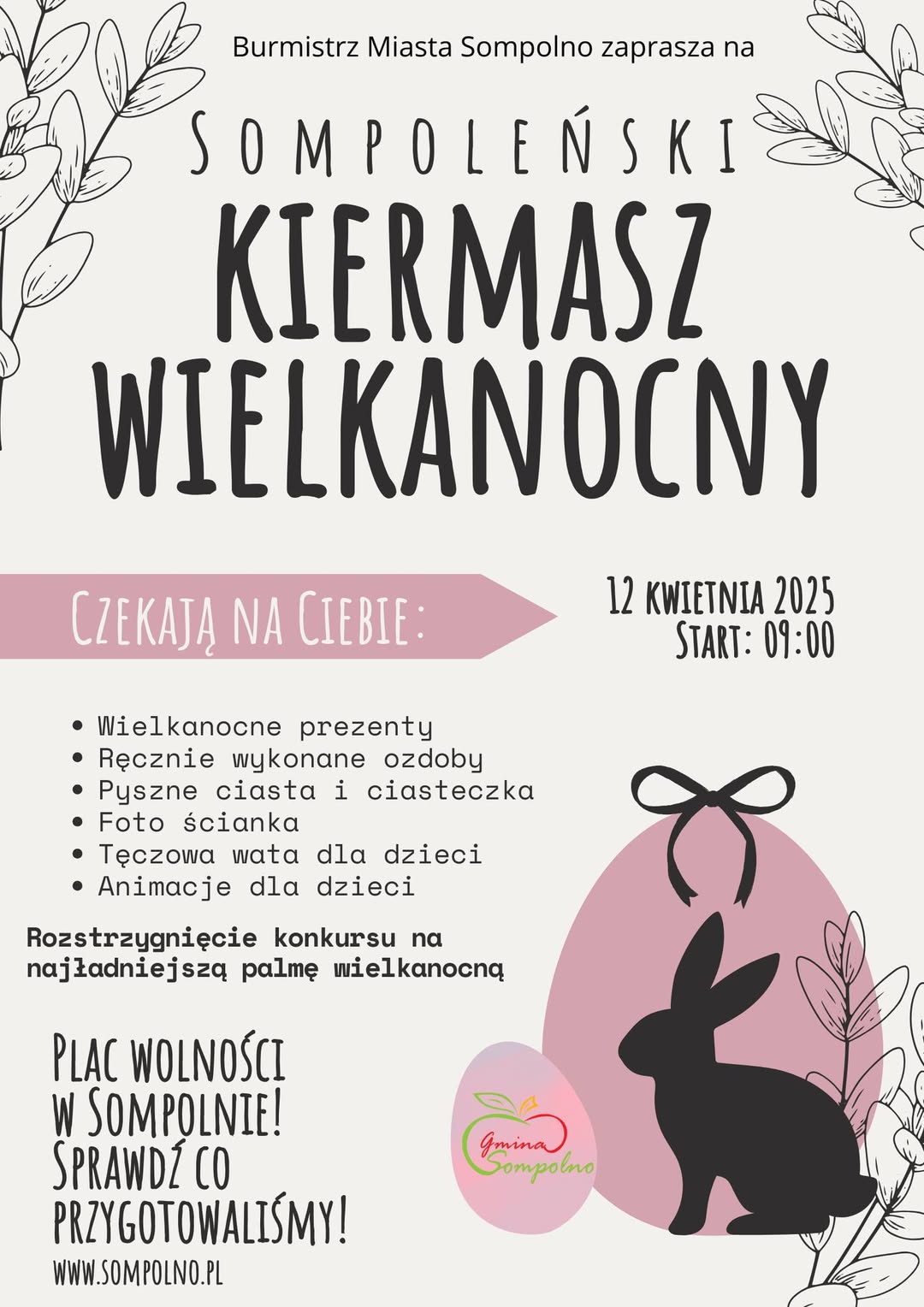 Plakat informujący o kiermaszu wielkanocnym w Sompolnie.