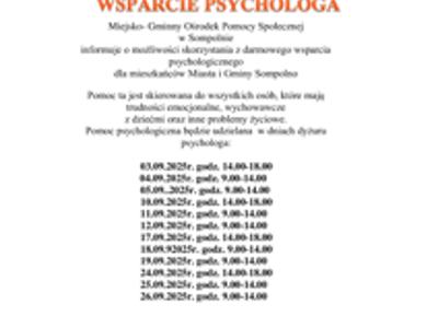 Plakat przedstawiający harmonogram spotkań z psychologiem w miesiącu wrześniu