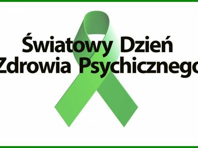 plakat z zieloną wstążką informujący o światowym dniu zdrowia psychicznego