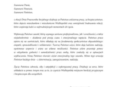 Zdjęcie przedstawia życzenia od Pani Agaty Sobczyk - Wojewody Wielkopolskiej