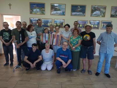 Praca podarowana przez Panią Jadwigę Czubak, "wykonana" przez Naszych podopiecznych podczas warsztatów 