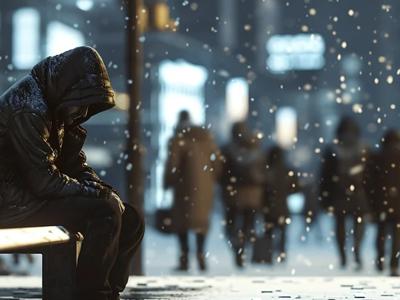 zdjęcie poglądowe, mężczyzna siedzący na ławce zimą