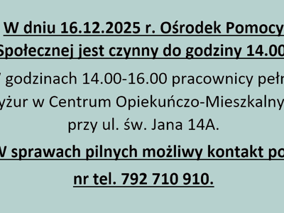 KOMUNIKAT ZMIANA GODZIN PRACY OPS