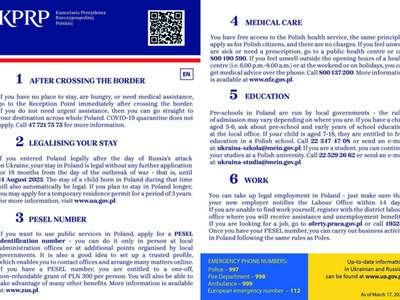ULOTKA INFORMACYJNA DLA UCHODŹCÓW Z UKRAINY - EN