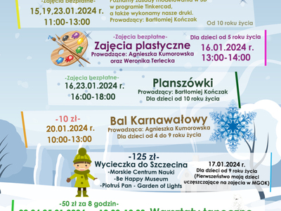 Plakat na Ferie Zimowe 2024