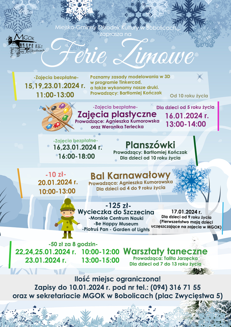 Plakat na Ferie Zimowe 2024