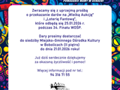 Plakat z prośbą o fanty na WOŚP