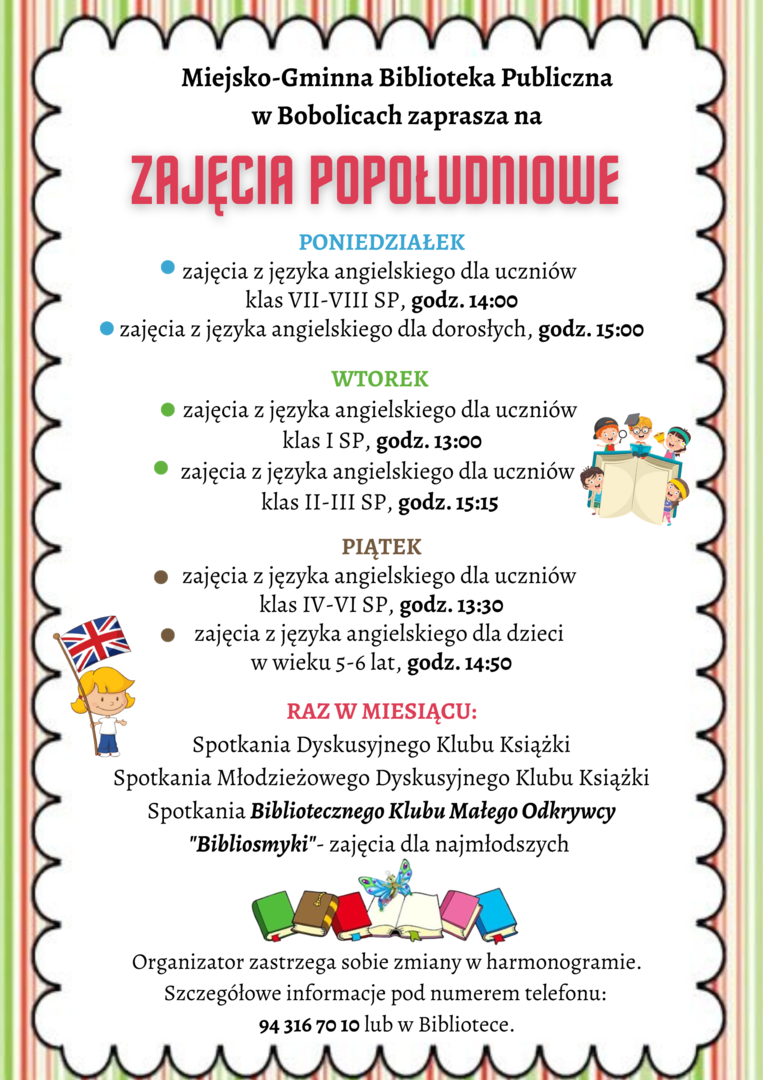 Plakat informujący o zajęciach